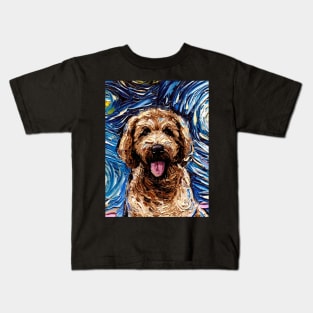 Red Goldendoodle Night (Portrait) Kids T-Shirt